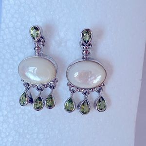Ross Simons Earring with Oval Mother of Pearl and Peridot drop accents